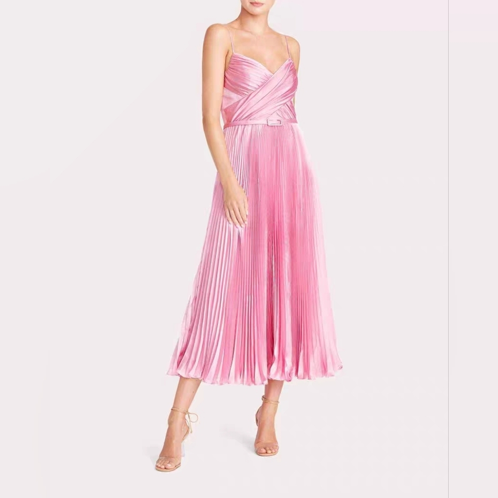 ML Monique Lhuillier SIZE S (4) Belted Satin Midi Dress